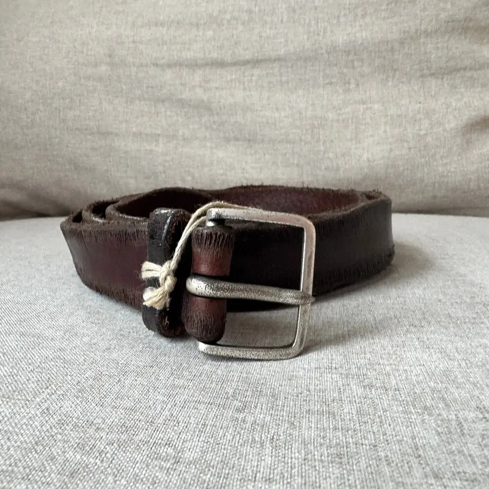 Orciani Handmade Italian Leather Textured Brown Silver Tone Buckle Belt 100 NEW